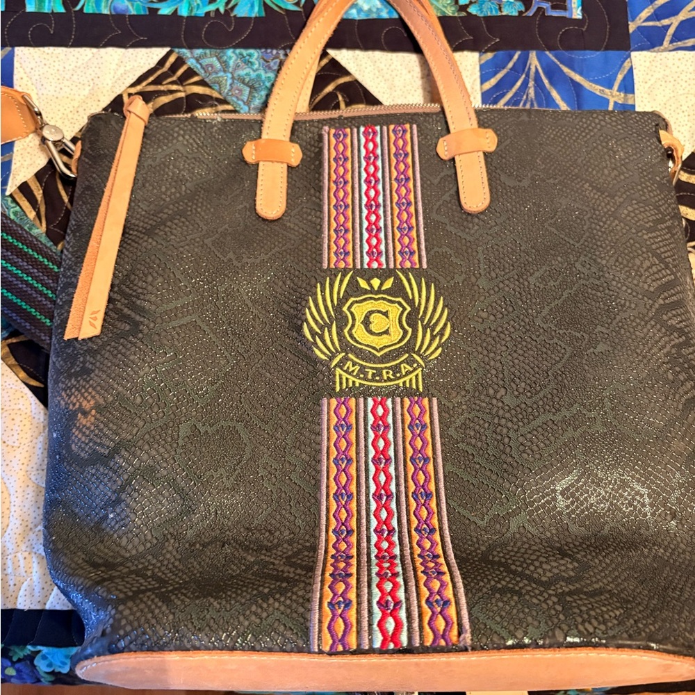Consuela Sling Embroidered Tote with Colorful Stripes size 13 x 14 x 7